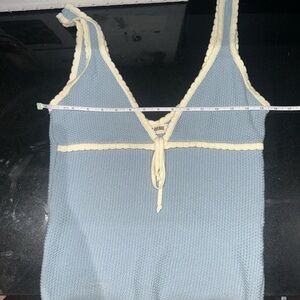 Djerf Avenue Blue and Cream Knit Top